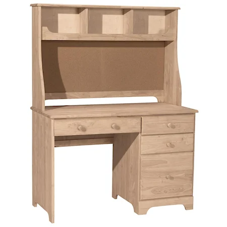 Casual 4-Drawer Desk Hutch with Corkboard